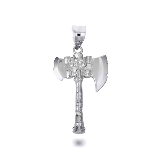 White Gold Viking Battle Axe Norse Pendant