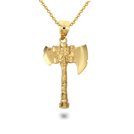 Yellow Gold Viking Battle Axe Norse Pendant Necklace