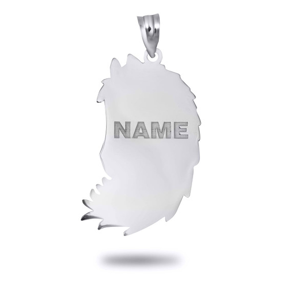 White Gold Personalized Unicorn Horse Engravable Pendant Back View with name Engravement
