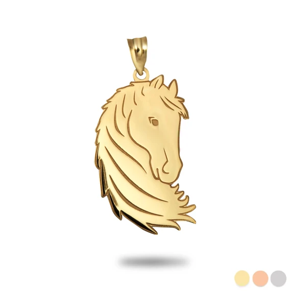 Gold Engravable Horse Head Pendant