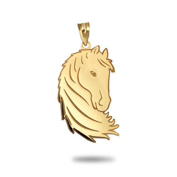 Yellow Gold Engravable Horse Head Pendant