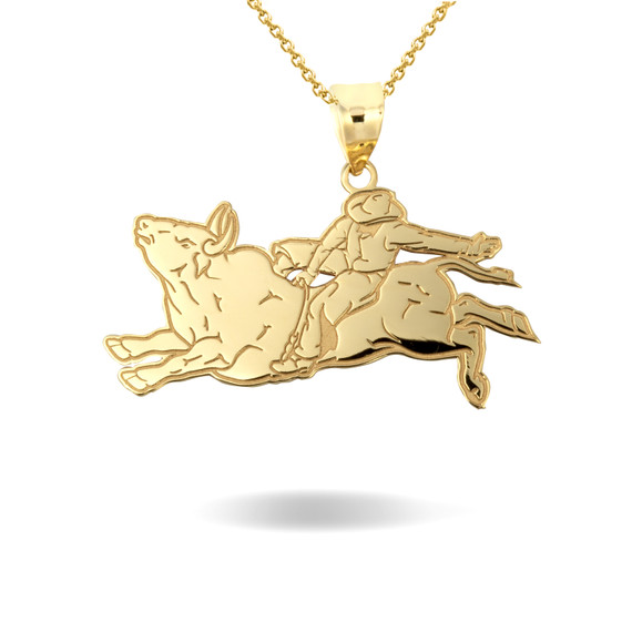 Yellow Gold Personalized Cowboy Bull Rider Rodeo Engravable Necklace