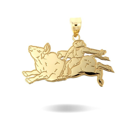 Gold Personalized Cowboy Bull Rider Rodeo Engravable Necklace (Available in Yellow/Rose/White Gold)