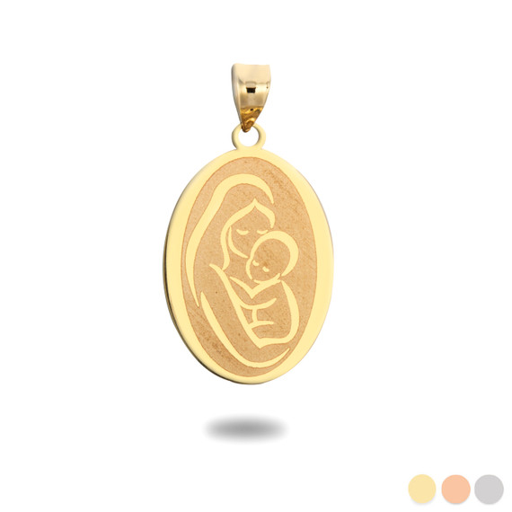 Gold Personalized Mother/Baby Engravable Oval Medallion Necklace (Available in Yellow/Rose/White Gold)