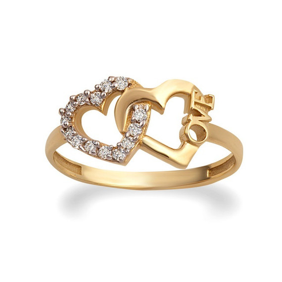 Gold Double Heart Love CZ Ring (Available in Yellow/Rose/White Gold)