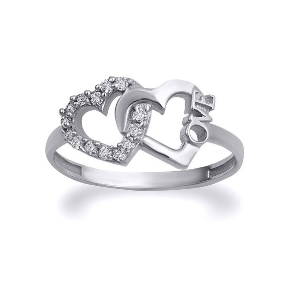 Silver Double Heart Love CZ Ring