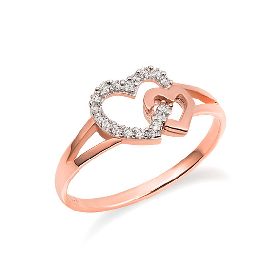 Two-tone Rose Gold Double Heart CZ Open Love Ring