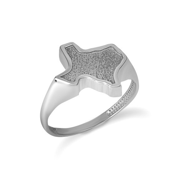 White Gold Texas State Map Textured Textured Ring
