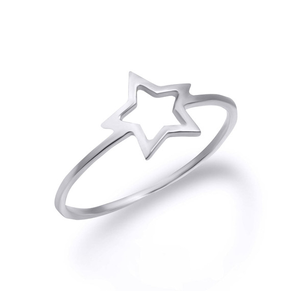 Silver Openwork Star Outline Ring