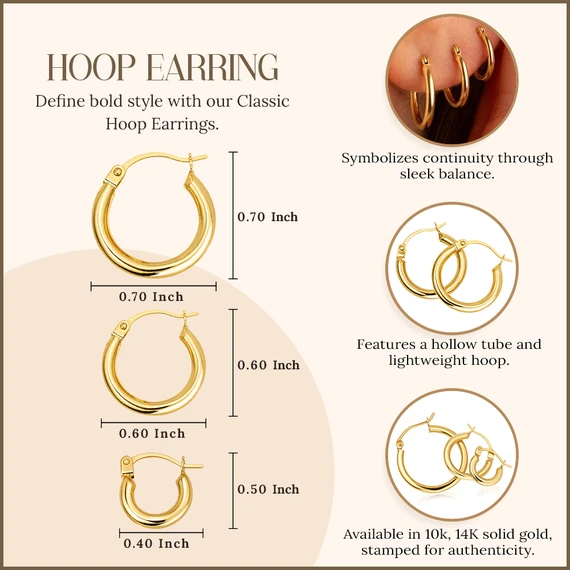 14K Yellow Gold Classic Hoop Earrings (Available in Small/Medium/Large)