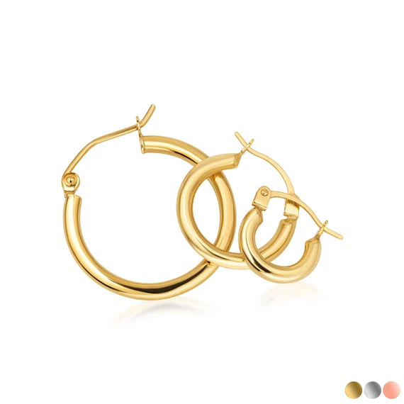 14K Yellow Gold Classic Hoop Earrings (Available in Small/Medium/Large)