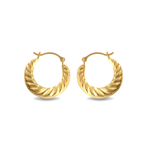 14K Yellow Gold Croissant Twisted Reversible Hoop Earrings