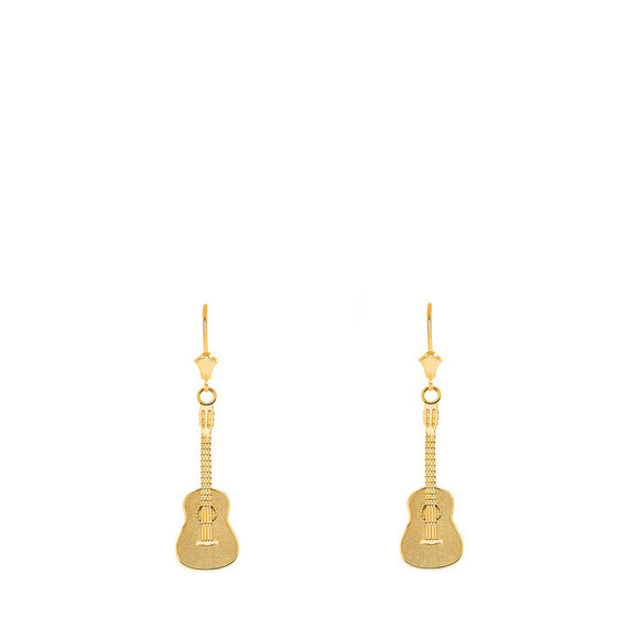 14K Gold Musical Rock Band Acoustic Guitar Pendant Earrings Set (Available in Yellow/Rose/White Gold)