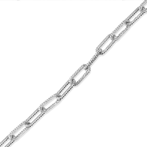 White Gold Textured Paperclip Chain Link Bracelet