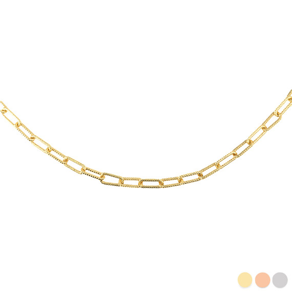Gold Textured Paperclip Chain Link Necklace