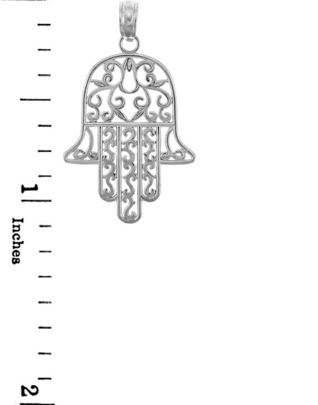 14K White Gold Hamesh Hand Pendant And Earrings Set