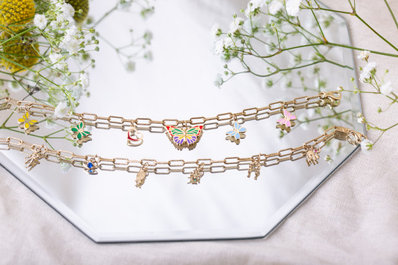 Gold Butterfly Enamel Heart Charm Paperclip Chain Link Bracelet (Available in Yellow/Rose/White Gold)