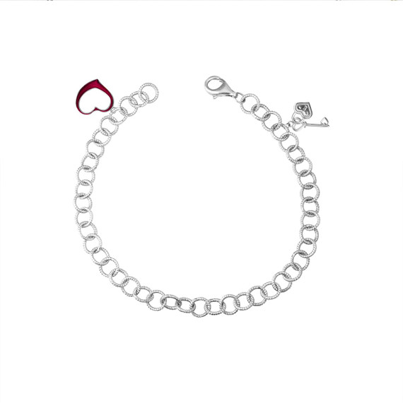 White Gold Heart Lock & Keychain Love Charm Oval Chain Link Bracelet