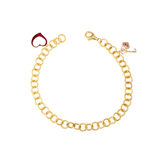 Gold Heart Lock & Keychain Love Charm Oval Chain Link Bracelet