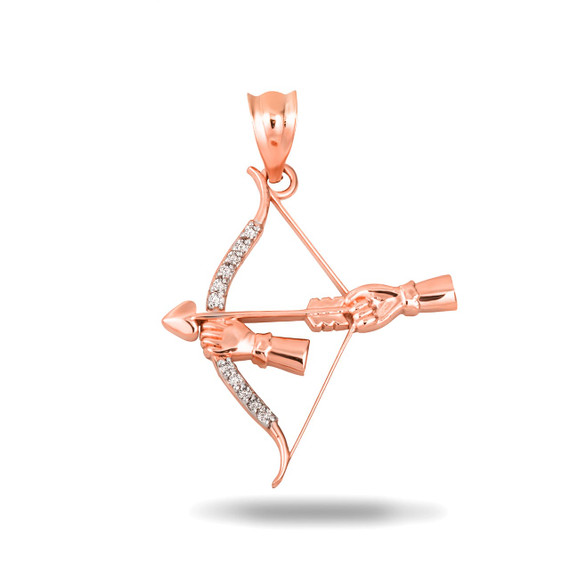 Rose Gold Bow & Arrow Archer Diamond Cupid Love Pendant