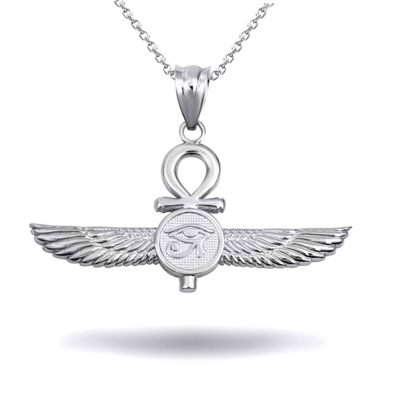 White Gold Egyptian Ankh Cross Eye Of Horus Wedjat Winged Goddess Isis Protection Pendant Necklace