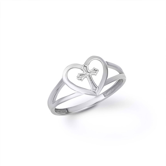 White Gold Heart Cross Ring