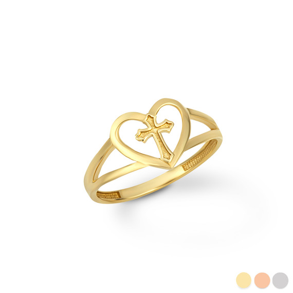 Yellow Gold Heart Cross Ring