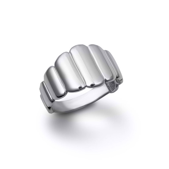 White Gold Flat Dome Ribbed Cocktail Party Statement Ring