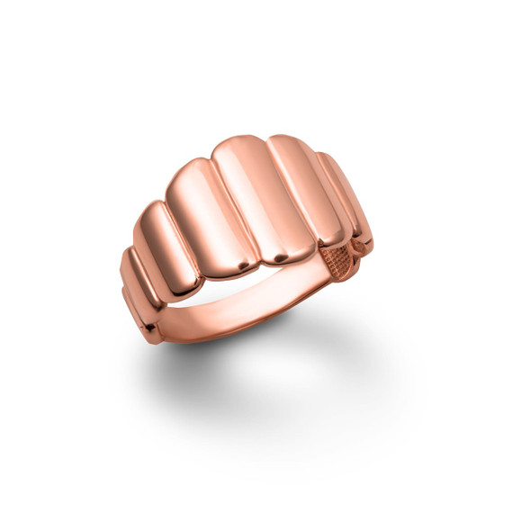 Rose Gold Flat Dome Ribbed Cocktail Party Statement Ring