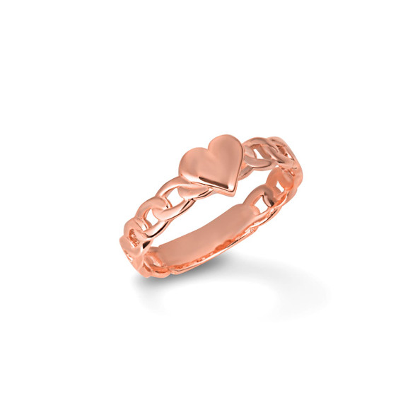 Rose Gold Heart Cuban Chain Link Love Ring
