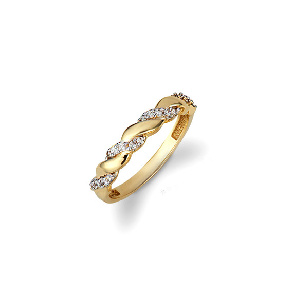 Yellow Gold Wedding Band and Engagement Ring Set with Cubic Zirconia