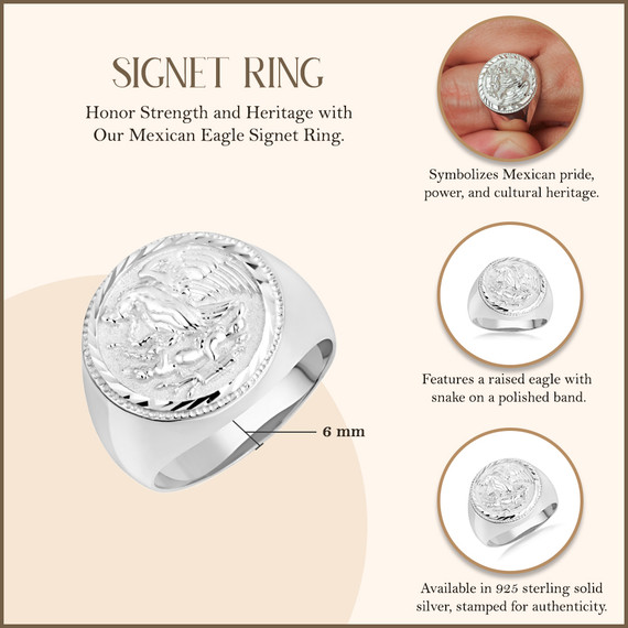 Silver Men's Signet Ring - Mexican Eagle Ring | Factory Direct Jewelry