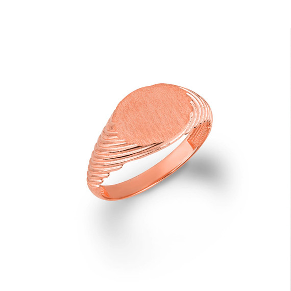 Rose Gold Rectangle Striped Signet Ring