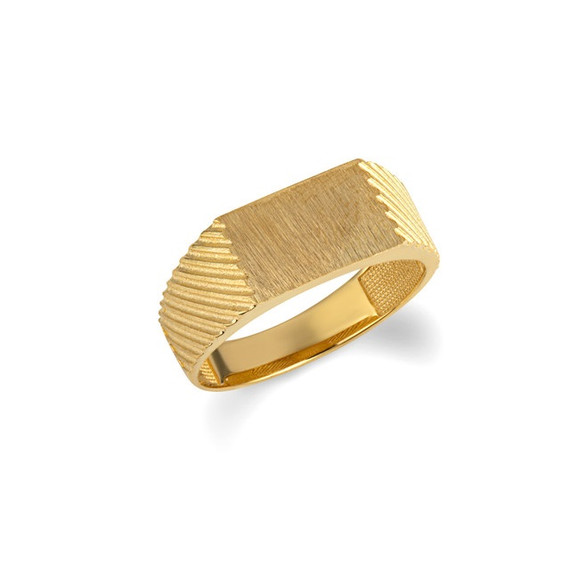 Gold Rectangle Striped Signet Ring (Available in Yellow/Rose/White Gold)