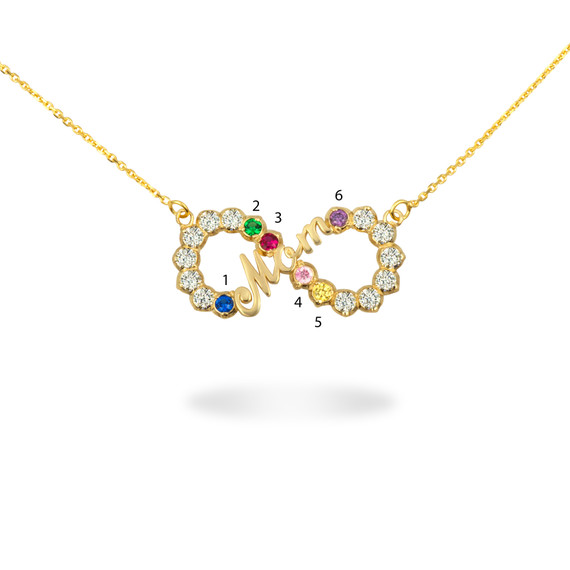 Gold Personalized Infinity Mom Birthstone Mother's Necklace with stone number