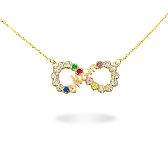 Gold Personalized Infinity Mom Birthstone Mother's Necklace (Available in Yellow/Rose/White Gold)