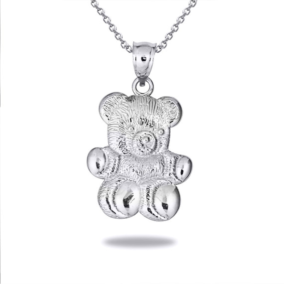 .925 Sterling Silver Teddy Bear Pendant Necklace