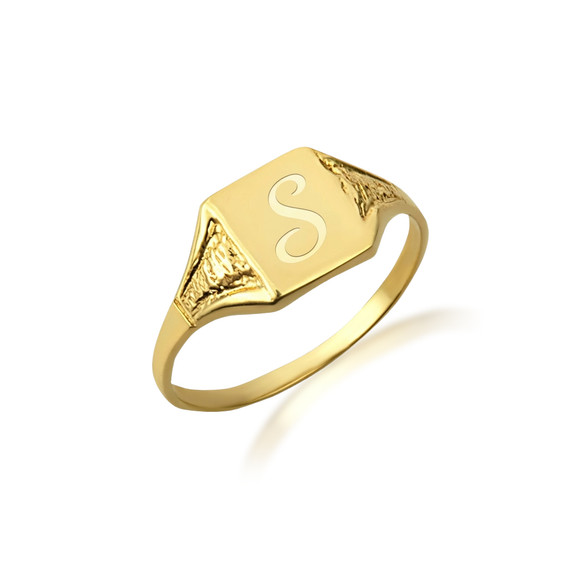 Gold Art Deco Square Engravable Signet Ring (Available in Yellow/Rose/White Gold)