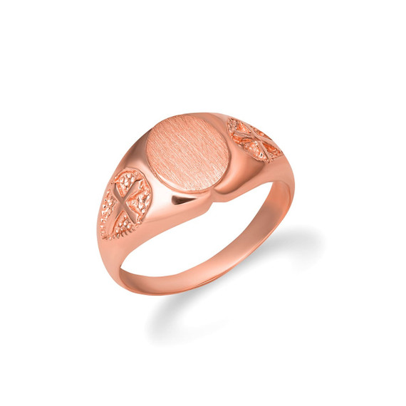 Gold Oval Cross Signet Pinky Ring (Available in Yellow/Rose/White Gold)