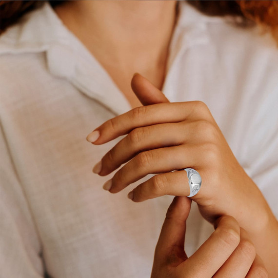 .925 Sterling Silver Oval Cross Signet Pinky Ring on female model