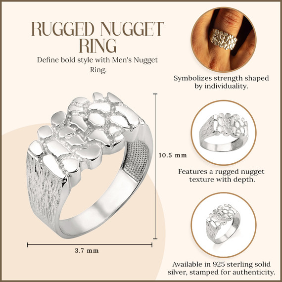 .925 Sterling Silver Men's Nugget Ring