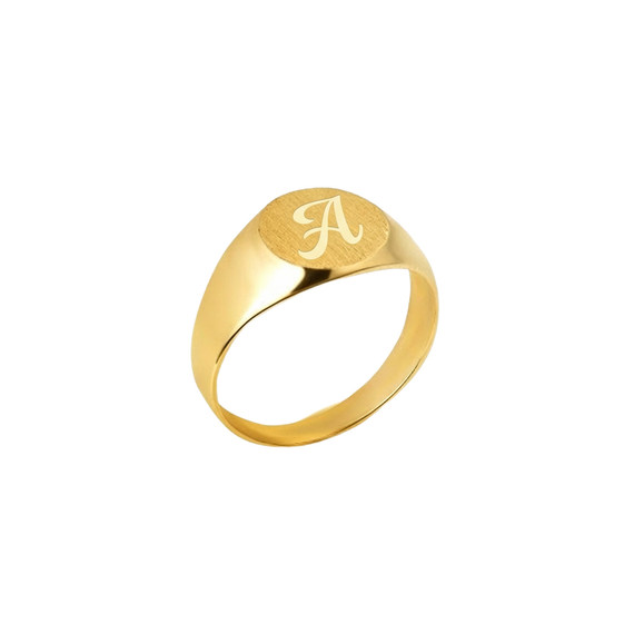 Gold Engravable ﻿Round Signet Pinky Ring (Available in Yellow/Rose/White Gold)