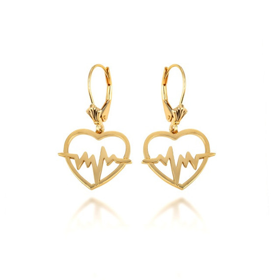 14K Yellow Gold Heartbeat Outline Earrings