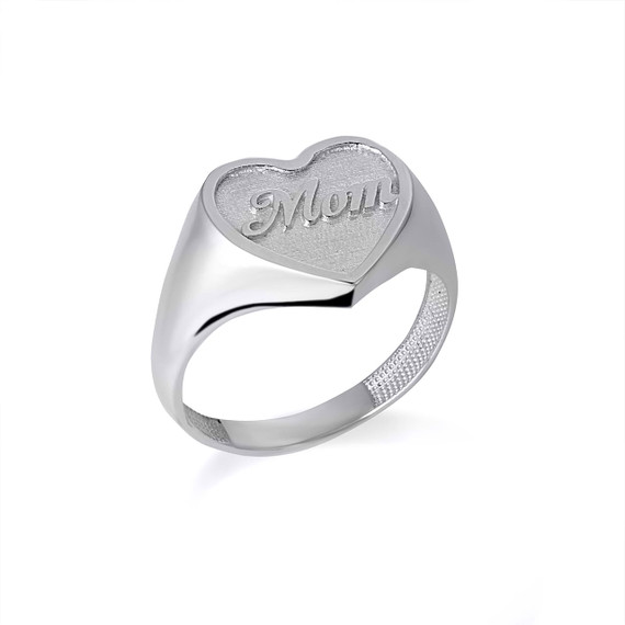 .925 Sterling Silver Mom Heart Mother's Love Signet Ring