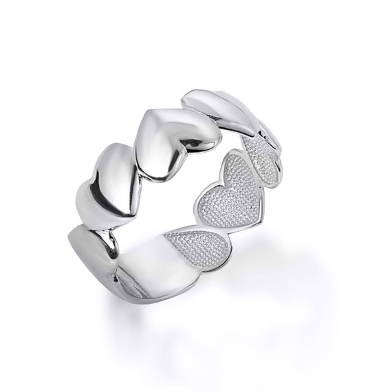 .925 Sterling Silver Heart Shapes Love Band Ring