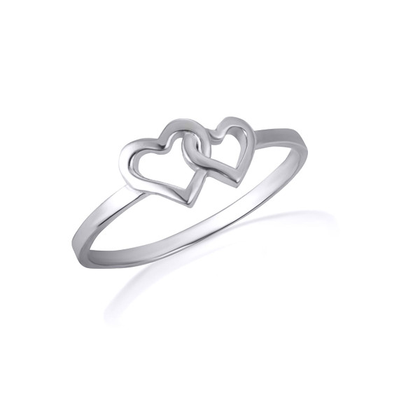 White Gold Double Heart Ring