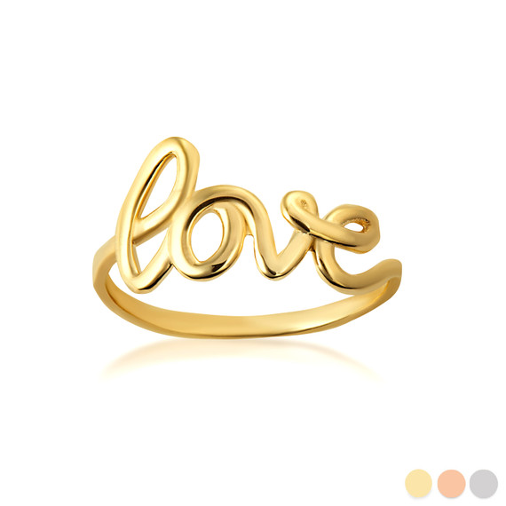 Gold Love Cursive Script Ring