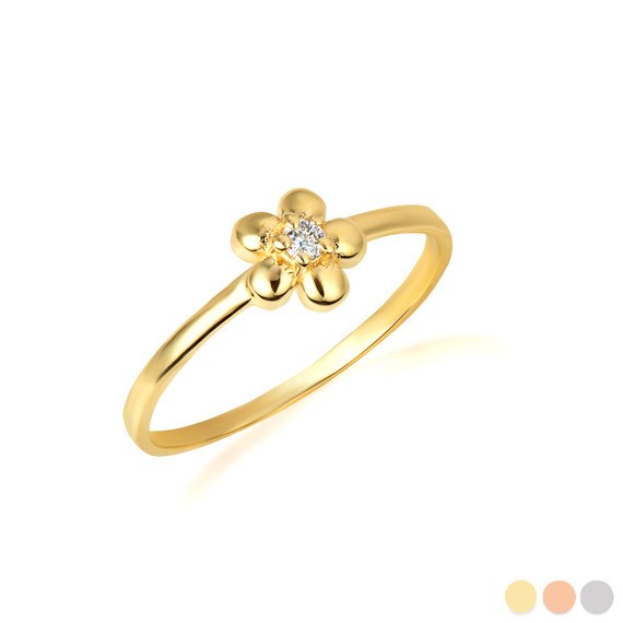 Gold Diamond Daisy Flower Petal Ring