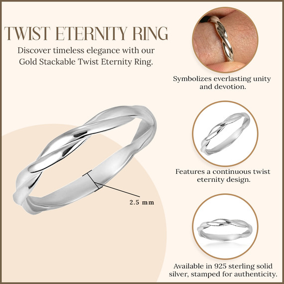 .925 Sterling Silver Stackable Twist Eternity Ring