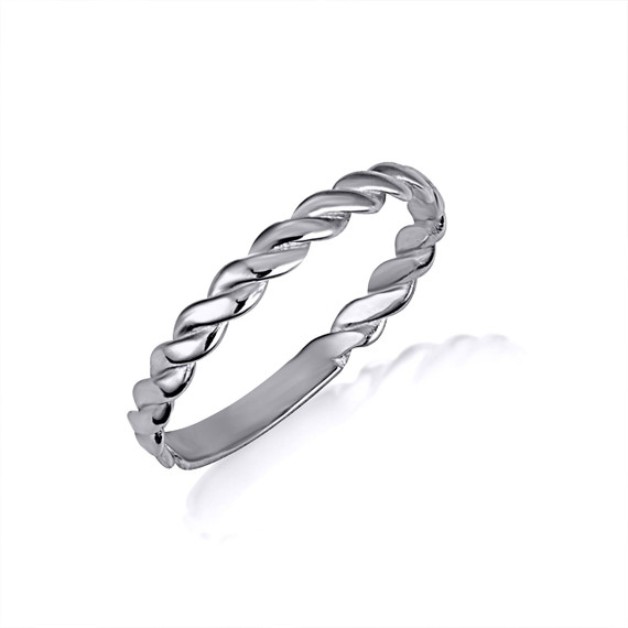 White Gold Rope Twist Stackable Band Ring
